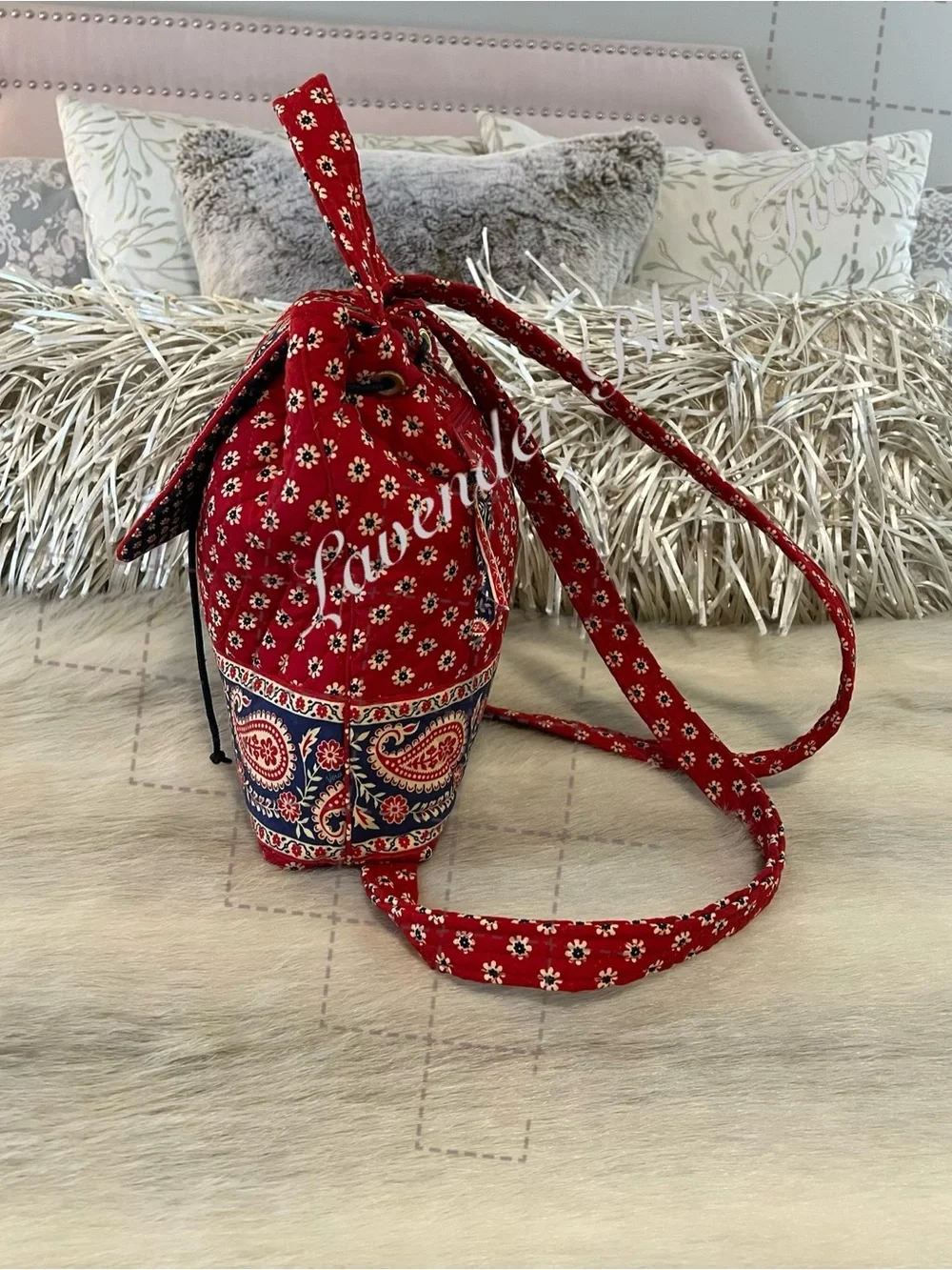Vintage VERA BRADLEY Americana 2003 Mimi Flap Backpack USA Red Blue Paisley Y2K
